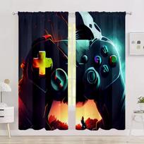 2pcs Game Play Handle Controller Gamepad Kids Curtains Blinds Window Treatment for Bedroom Office Kitchen Living Room Home Decor W50 X H130(CM)X2&Hook