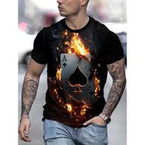 Žaidimo kortų rašto T-shirt vyrams Pokeris 3D spausdinimo trumpomis rankovėmis Vasaros mados kasdieniai marškinėliai Streetwear laisvi apvalios kaklo marškinėliai S