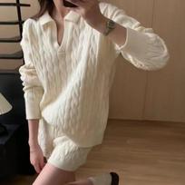 Winter Casual Loose Fit Tracksuit Oversized Pullover Long Sleeve Knitted Sweater Suit High Waist Shorts Two Piece Set Women Clothing S balta