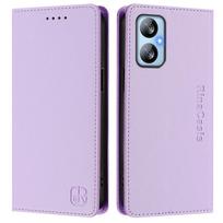 Prabangi odinė dėklas ITEL A50C/A80/P38/A50/A48/RS4/S24/P55 Plus/A70/A05S, blokuojantis RFID, su kortelių skyriais, magnetiniu pritraukimu, stovu, atsparus smūgiams, atlenkiamas dangtelis ITEL P55T P665L 4G šviesiai violetinė spalva