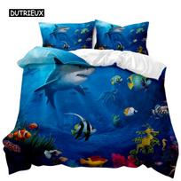 Shark Duvet Cover Set Shark Ocean Marine Bedding Set Bedclothes Underwater Animal Pattern Queen King Size Polyester Qulit Cover 70x133cm 2pcs