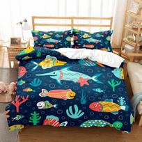 Fish Duvet Cover Set Koi Carp Pattern Polyester Comforter Cover King Queen Full Size for Kids Teens Bedding Set with Pillowcase 70x133cm 2pcs