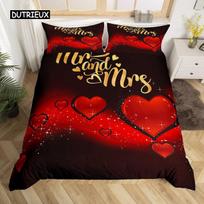Mr Mrs Duvet Cover Set Funny Black Red Creative Twin Bedding Set Microfiber Love Man Mustache Woman Lip Romance Comforter Cover EU single(135x200cm)