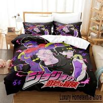 Fashion 3D Printed Cartoons JoJo's Bizarre Adventure three-piece Bedding Set Adult Kid Bedroom Duvet cover Sets Home Textiles 70x133cm 2pcs black