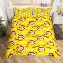 Mielas Beždžionės Patalynės Komplektas Full Twin Animacinis Bananai Žvaigždės Antklodės Užvalkalas Tropinis Laukinis Gyvūnas Vaisiai Pagalvės Užvalkalas Geltonas Antklodės Užvalkalas EU single(135x200cm)
