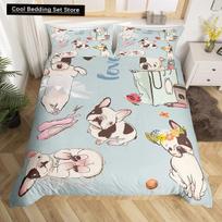 Cartoon Bulldog King Queen Duvet Cover Shar Pei Pup Dog Bedding Set Lovely Pet Puppy Doggy Quilt Cover Polyester Comforter Cover EU single(135x200cm)