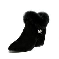 Women Fur Winter Warm Pointed Ankle Boots 2024 New Luxury Rhinestone Decoration Zipper Women Boots Comfortable Female Shoes 35 juoda