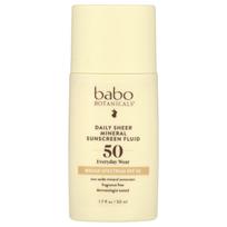 Babo Botanicals, Daily Sheer Fluid Mineral kremas nuo saulės 50, bekvapis, 1,7 fl uncijos (50 ml) beige