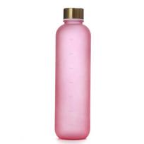 1000ML Plastic Space Cup Large-Capacity Transparent Frosted Water Cup Copper Lid Sport Water Bottle with Time Marker for Student 1000ml rožinė