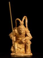 Huangyang wood carving, solid wood, Sun Wukong figurine, Qi Tian Da Sheng handicraft, living room ornament šviesiai pilka spalva