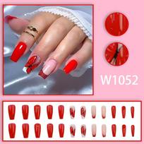 24 Pieces  red ballet nail glitter French butterfly solid color nail art piece temperament niche elegant wear nail