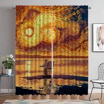 Van Gogh Partition Shades Window Curtain for Room 2 Panel Home Interior Curtains 2 Pieces Tulle for Bedroom Halloween Decoration W50xH70cmx2pcs-CL white