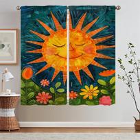 Curtains for Living Room 2 Pieces Free Shipping Sunflower Curtain Bedroom Blackout Curtains Offers Tulle in Kitchen Blinds Blind W50xH70cmx2pcs-CL