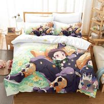 Anime Demon Slayer Bedding Sets Kamado Nezuko Bed Linen for Teens Girls Cartoon Twin Single Queen King Full Size Duvet Cover Set cot size 70x133cm beige