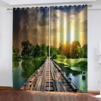 Užtamsinančios užuolaidos individualios 3D spausdinimo medinio tilto vaizdo rašto langų užuolaida miegamojo svetainės balkono mados W70xH160cmx2&Grommet Top beige