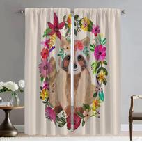 Floral Friends Animal Window Curtain for Room 2 Panel Modern Living Room Curtains Tulle for Bedroom Halloween Decoration Shades W50xH70cmx2pcs-CL