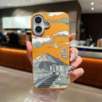 Cartoon Mountain Print Matte TPU Phone Case For iPhone 16 Pro Max 15 Pro 14 Plus 13 12 11 Leather Texture Shockproof Slim Soft Bumper Cover iPhone 13 oranžinė