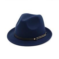 British Style Classic Solid Color Jazz Top Hat Women'S Wool Simple Woolen Felt Parent-Child Crimped Hat one size fits all tamsiai mėlyna