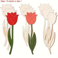 Išskirtinis medinis rožės formos „pasidaryk pats“ amatų rinkinys – puikiai tinka vestuvėms, gimtadieniams ir šventėms, 12 vnt. 12-Piece set (3 styles x 4 pieces) red