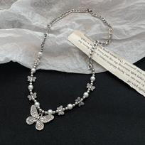 Butterfly Necklace Pendant Beaded Collar Neckchain Accessories Jewelry Gift 1pcs gray