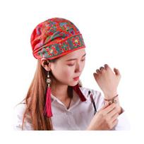 Turbano kepurė Retro etninio stiliaus siuvinėta su elastine juosta chemoterapijai Vieno dydžio kasdienė galvos skarelė alopecijai, chemoterapijos pacientams Bandana galvos apdangalas Flower mėlyna