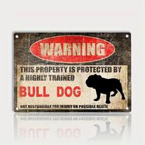 Beware Dog Tag Fence Bulldog, Tag Fence Chihuahua Sign This Property Is Protected Funny Metal Tin Sign Vintage Wall Decor Sign 20x30cm