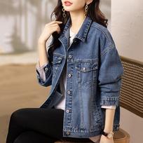 Summer Retro Short Denim Jacket Women's Autumn Thin Fashion Casual All-match Jacket Temperament Denim XXXXL mėlyna