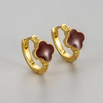 Red Drip Oil Earrings Buckle Delicate Four-Leaf Clover Earrings Simple Light Luxury Temperament Versatile Retro Women's Earrings auksas