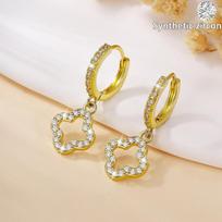 New Micro-Set Zirconia Hollow Four-Leaf Clover Earrings Female Fashion Four-Leaf Flower Ear Buckle Earrings