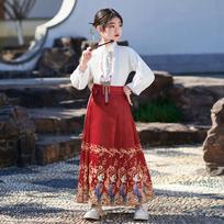 Children's Hanfu, Girls' Hanfu, Chinese Style, Improved Horse Skirt Suit, Spring, Summer and Autumn, Ancient Style, Ming-made Hanfu 160 raudona
