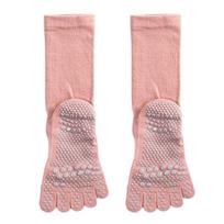 Yousheng 1 Pair Yoga Toe Socks with Non-slip Gripper Breathable Moisture-Wicking Ballet Dance Fitness Pilates Athletic Gym Sports Mid-calf Socks rožinė