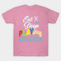 T Shirt Women Eat Sleep Play Repeat Harajuku Print Kawaii Tshirt Summer Short Sleeve Female T-Shirt Top Tee S rožinė