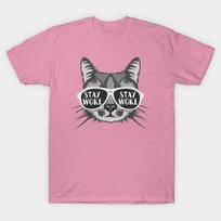 T Shirt Women Stay Woke Cat Harajuku Print Kawaii Tshirt Summer Short Sleeve Female T-Shirt Top Tee S rožinė