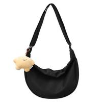 Dopamine Casual Versatile Messenger Bag Women'S Large Capacity Canvas Dumpling Bag Class Commuter Shoulder Bag black