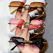 3pcs Frameless Edge-cut Shiny Glasses, with Glass Reflection Fashion Style, Trendy Gradient Lenses, Anti-reflective, Suitable for Beach and Party 3pcs-C1 black