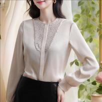 Ambient Spring Elegant Light Luxury Satin Small Shirt Thin Pullover Top 2XL gray