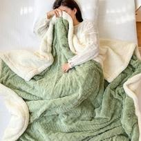 Fleece Lova Antklodė Pūkuota Mėtomoji Antklodė Siūlai Žiema Žakardas Lovatiesės Sutirštinta Languota Lovos Antklodė Miego Užklotas Gobelenas Dekoras 70x100cm žalia