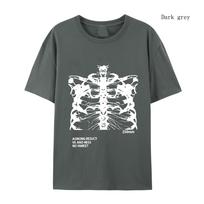 Women T-shirt Short Sleeve Streetwear Blsack Tops Skeleton Print Grunge Gothic Oversized  T-shirt  Streetwear Women's  T-shirt S gray