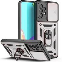 „Armor“ magnetinio žiedo laikiklio dėklas, skirtas „Samsung Galaxy S24 S23 Ultra Plus A55 A54 A35 5G M14 4G“ slankiojančio objektyvo apsaugai For-Samsung S23 sidabras
