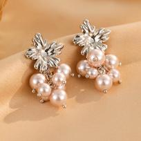 Manta Rose Grape String Pearl Fringed Stud Earrings Unique Temperament Earrings Fashion Exquisite Earrings Women