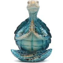Zen jogos dervos statulėlė Jūros vėžlys Meditacija jogos dekoras, Medituojantys pakrančių paplūdimio papuošalai, namų biuro ornamentams (Sudėkite delnus) mėlyna