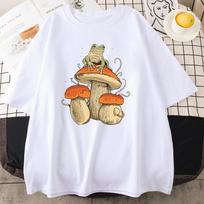Cottagecore Aesthetic Mushroom Dark Academia Frog Funny T Shirt Men Casual Oversize Cotton Short Sleeve Street Hip Hop T-Shirts S