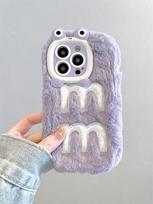 Violetinis pliušinis siuvinys M raidės telefono dėklas iPhone 15 14 13 12 11 smūgiams atsparus animacinis mergaitės telefono dėklas For iPhone 15