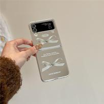 Cute Bowknot Stereoscopic Pearl Phone Case For Samsung All-inclusive Fall-proof Girl Fashion Phone Case Samsung Galaxy Z Flip 3 gray