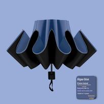 Black 16-Bone Automatic Three-Fold Dual-Purpose Umbrella for Sunny and Rainy Days - Large, Reinforced, Anti-Storm Design.