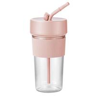Electric Fruit Juicer Wireless Blender Juice Mixer Portable Juicer with Straw Household USB Charging 6 Blade Gift Juice Cup rožinė