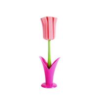 Tulips Sponge Cup Brush With Base Long Handle Water Bottle Cleaner Brush For Mug/Feeding Bottle/Thermos Bottle/Therma Mug rožinė