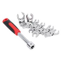 9Pcs Replaceable Wrench Set Flexible Head 180 degrees  Rotating Torsion Wrench with Handle white