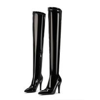 Virš kelių batai stiletto juodi aukštakulniai šokių batai naktinis klubas aukštakulniai PU vakarėlio batai virš kelių aukščio batai 39 black