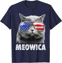 Cat 4th Of July Meowica Girls Boys American Flag Sunglasses T-Shirt S armijos žalia spalva